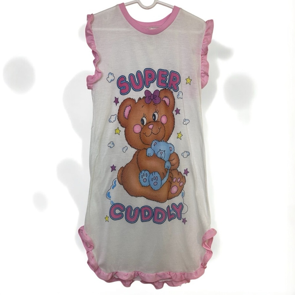 Pink and White Kids Pajamas with Bear Design